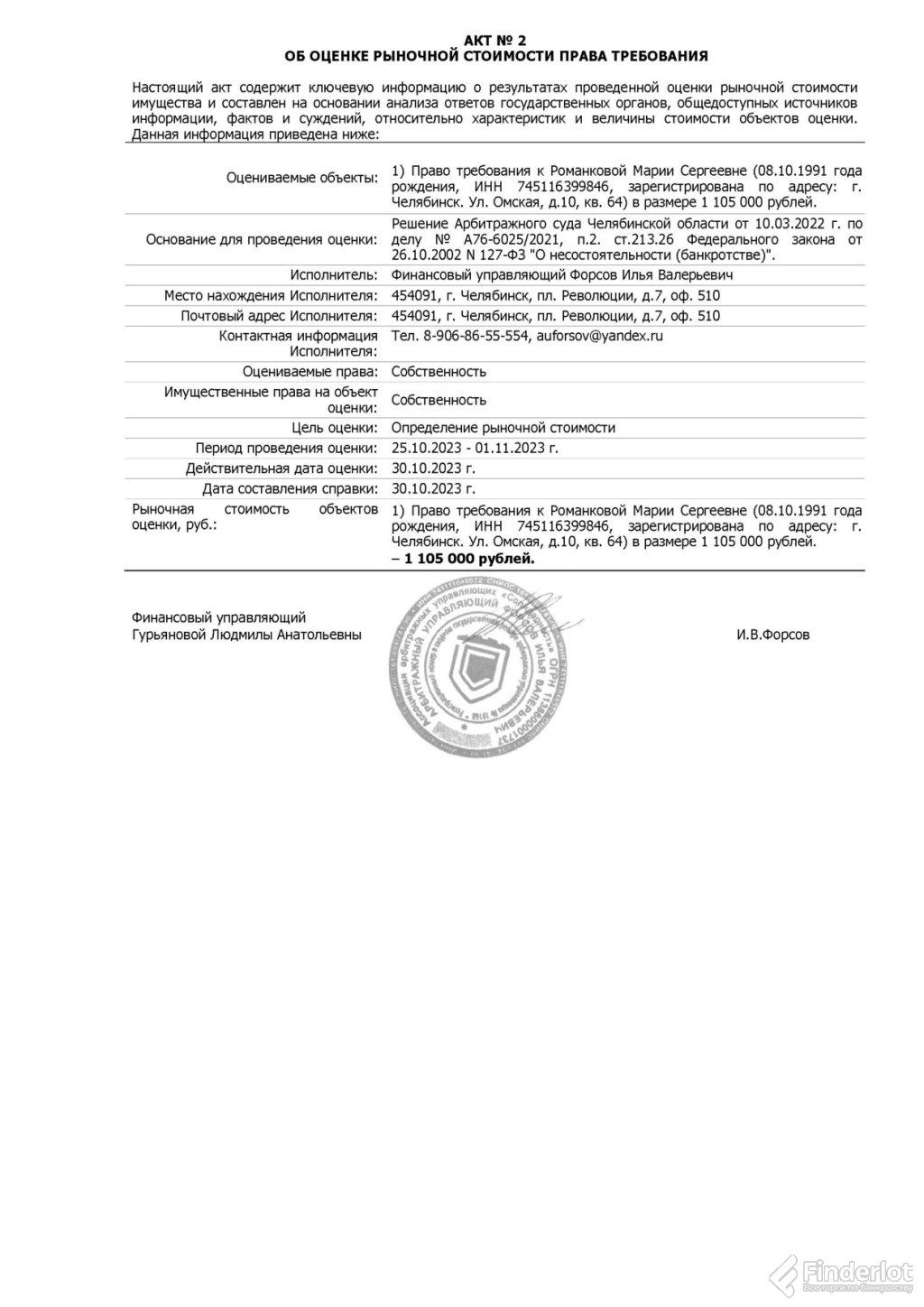 Приобрести право требования к романковой марии сергеевне (08.10.1991 года…  | Челябинская область